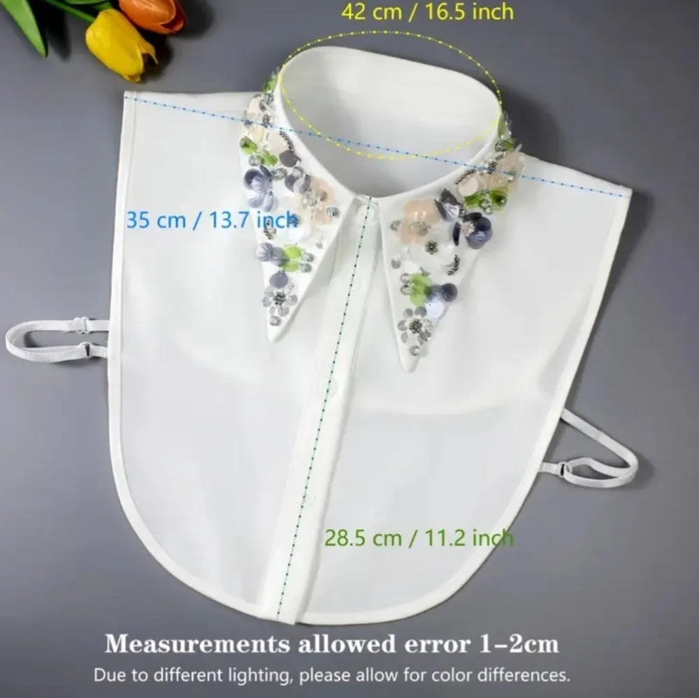Embellished Detachable White Collar with Pastel Bead Flowers - Picture 3 of 4